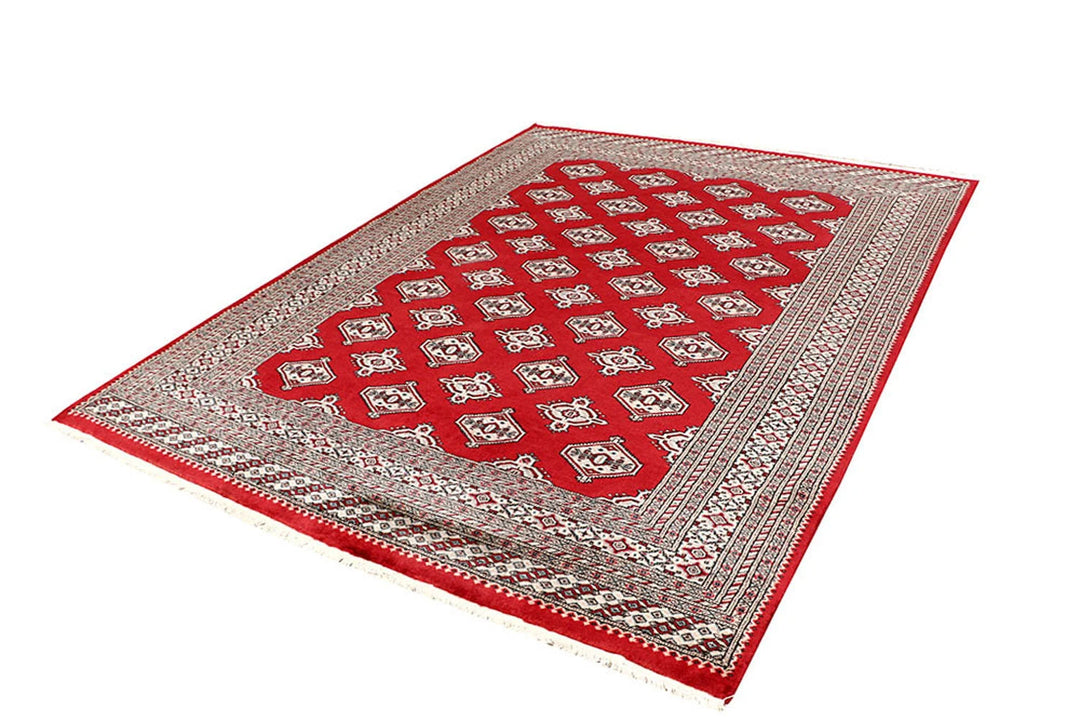 Firebrick Red Pakistani Jaldar Rug 6' 6" x 8' 6" Hand-Knotted | No. QA64844