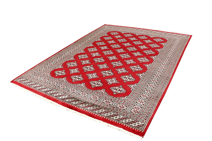 Firebrick Red Pakistani Jaldar Rug 6' 6" x 8' 6" Hand-Knotted | No. QA64844