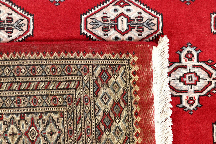 Firebrick Red Pakistani Jaldar Rug 6' 6" x 8' 6" Hand-Knotted | No. QA64844