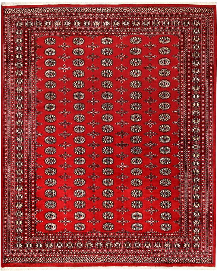 Firebrick Red Pakistani Bokhara Rug 8' 2" x 10' 1" Hand-Knotted | No. QA64907
