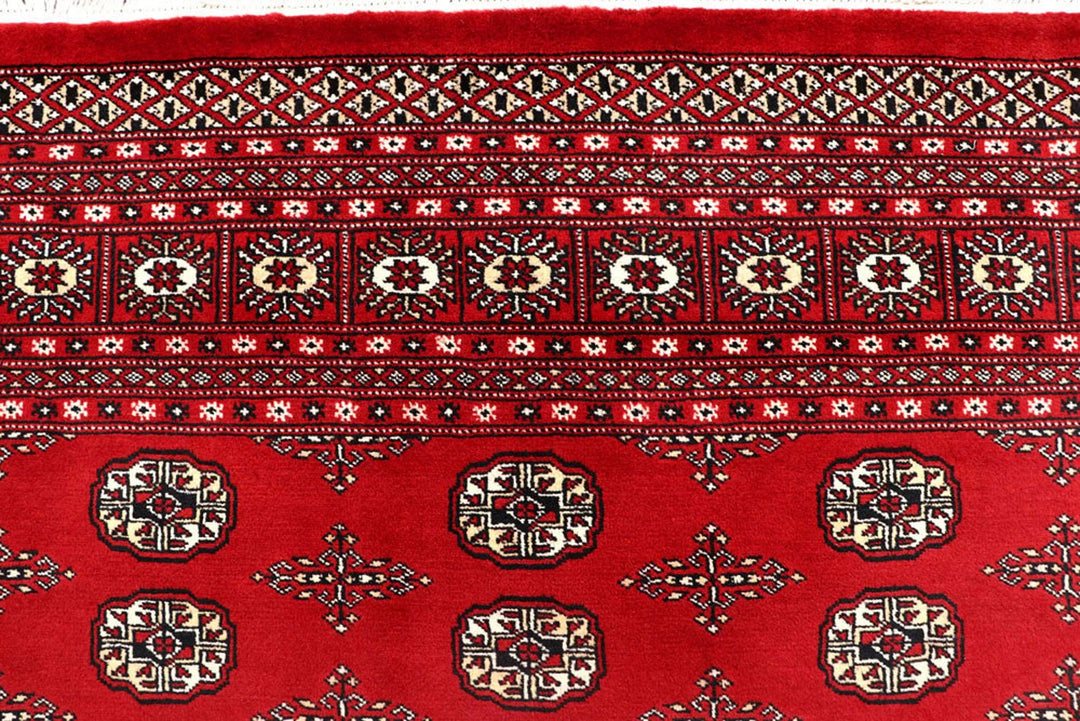 Firebrick Red Pakistani Bokhara Rug 8' 2" x 10' 1" Hand-Knotted | No. QA64907