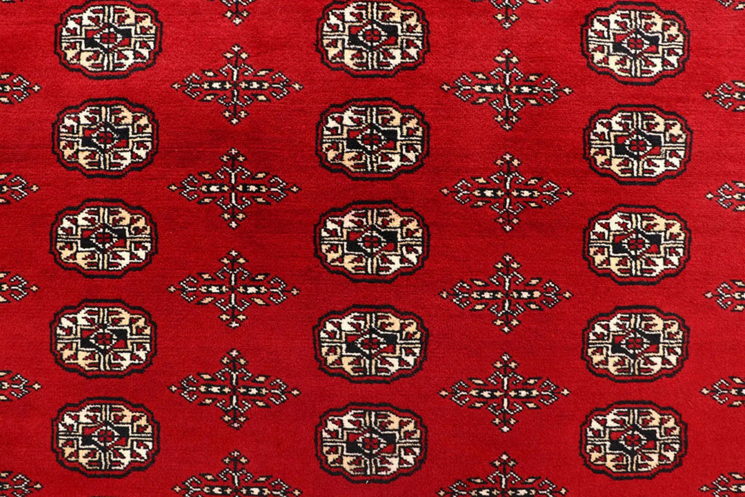 Firebrick Red Pakistani Bokhara Rug 8' 2" x 10' 1" Hand-Knotted | No. QA64907