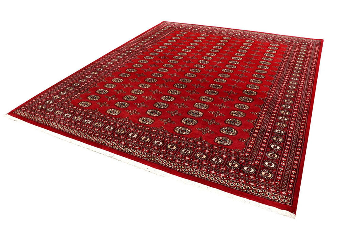 Firebrick Red Pakistani Bokhara Rug 8' 2" x 10' 1" Hand-Knotted | No. QA64907