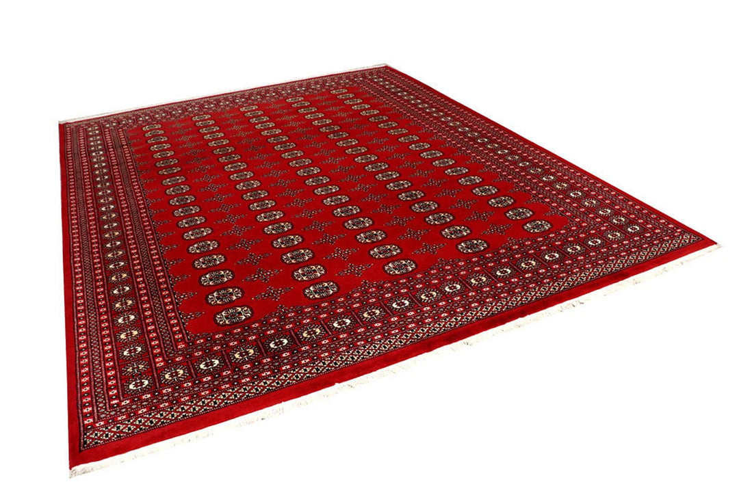 Firebrick Red Pakistani Bokhara Rug 8' 2" x 10' 1" Hand-Knotted | No. QA64907