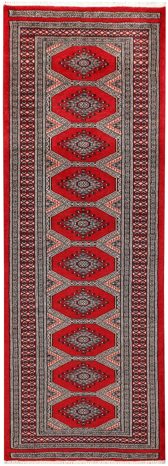 Dark Red Pakistani Jaldar Rug 2' 1" x 5' 10" Hand-Knotted | No. QA65058