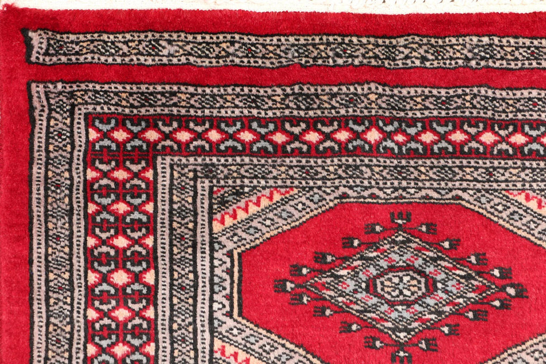 Dark Red Pakistani Jaldar Rug 2' 1" x 5' 10" Hand-Knotted | No. QA65058