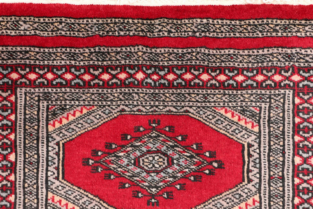 Dark Red Pakistani Jaldar Rug 2' 1" x 5' 10" Hand-Knotted | No. QA65058
