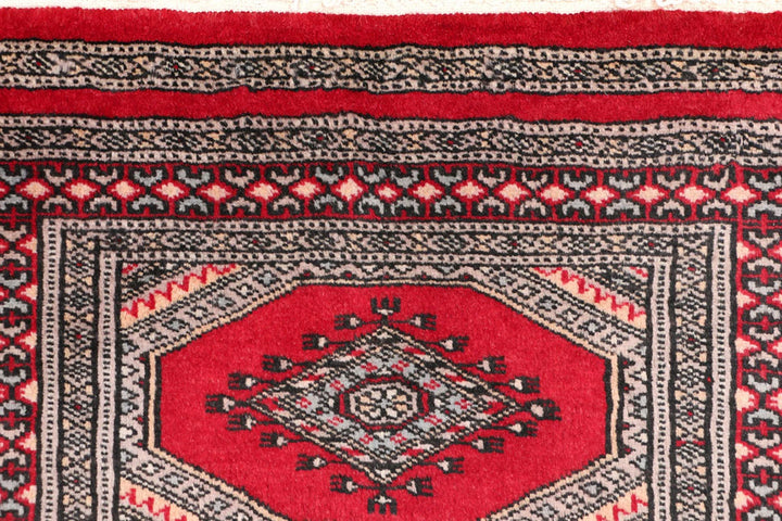 Dark Red Pakistani Jaldar Rug 2' 1" x 5' 10" Hand-Knotted | No. QA65058