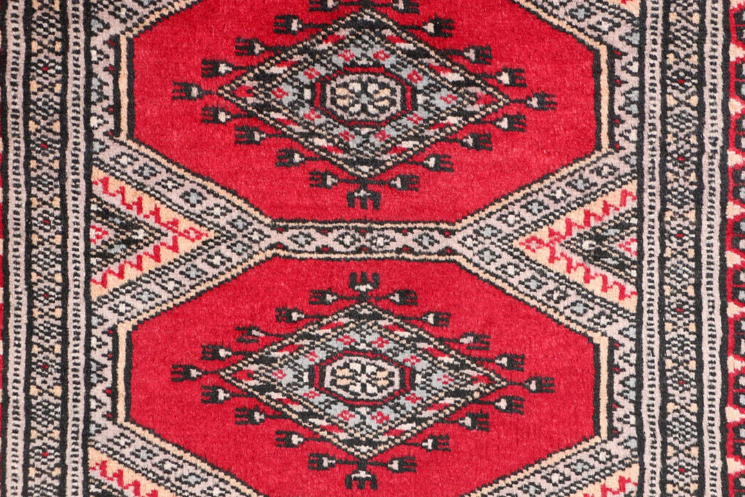 Dark Red Pakistani Jaldar Rug 2' 1" x 5' 10" Hand-Knotted | No. QA65058