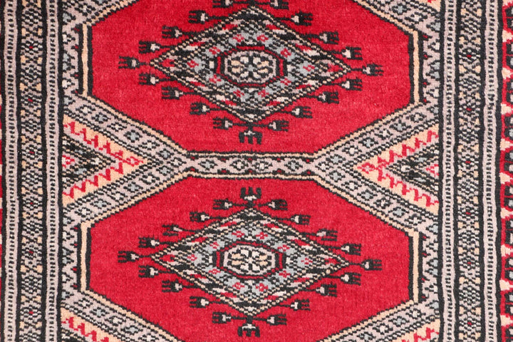 Dark Red Pakistani Jaldar Rug 2' 1" x 5' 10" Hand-Knotted | No. QA65058
