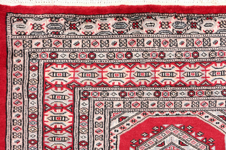 Dark Red Pakistani Jaldar Rug 3' 2" x 6' 1" Hand-Knotted | No. QA65062