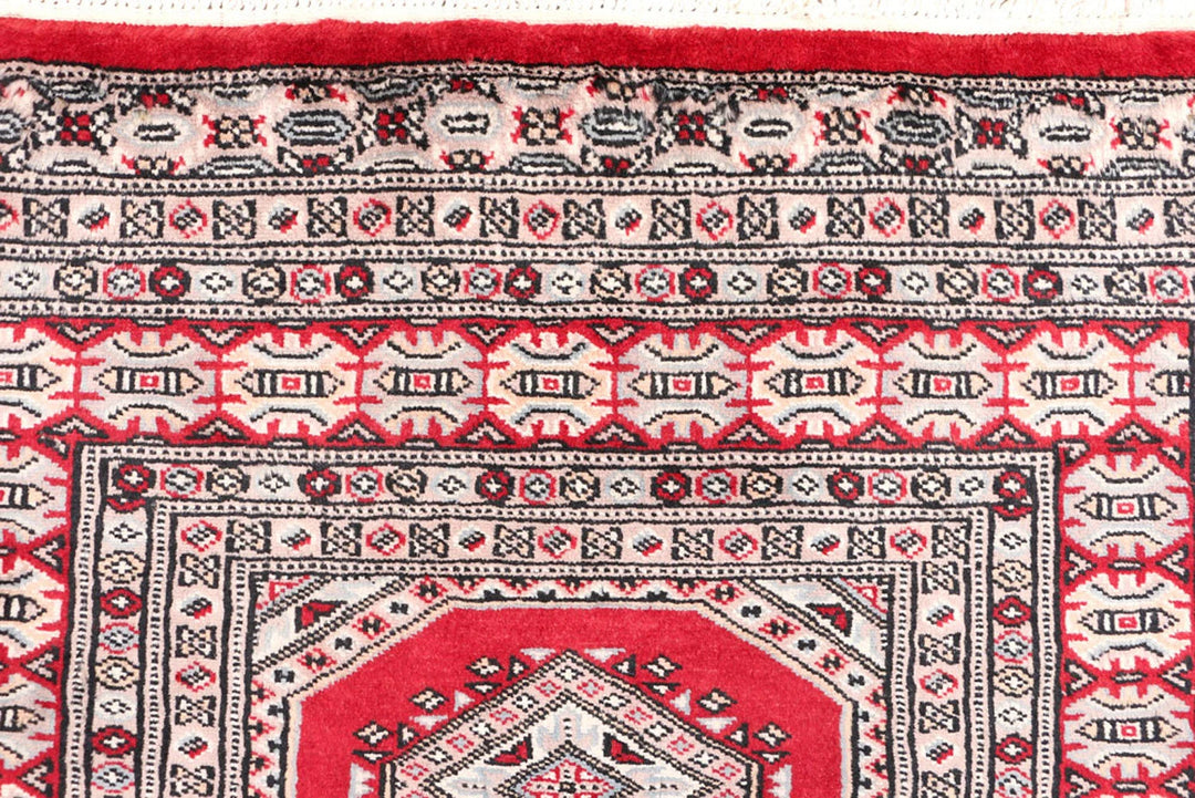 Dark Red Pakistani Jaldar Rug 3' 2" x 6' 1" Hand-Knotted | No. QA65062
