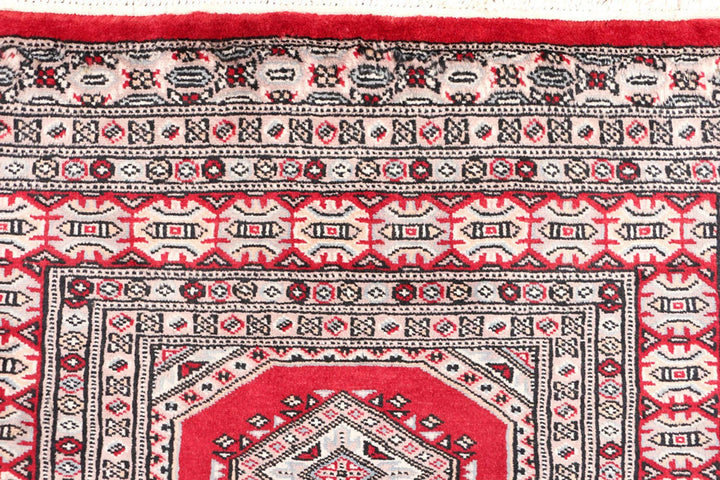 Dark Red Pakistani Jaldar Rug 3' 2" x 6' 1" Hand-Knotted | No. QA65062