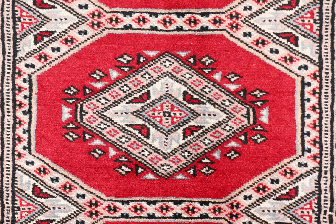 Dark Red Pakistani Jaldar Rug 3' 2" x 6' 1" Hand-Knotted | No. QA65062