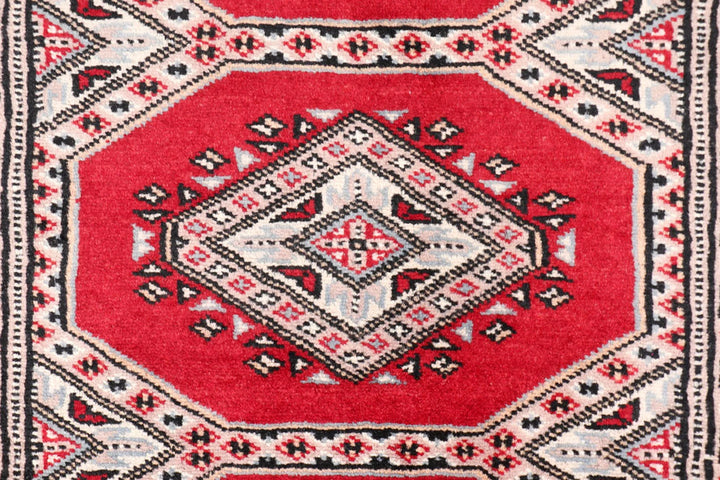 Dark Red Pakistani Jaldar Rug 3' 2" x 6' 1" Hand-Knotted | No. QA65062