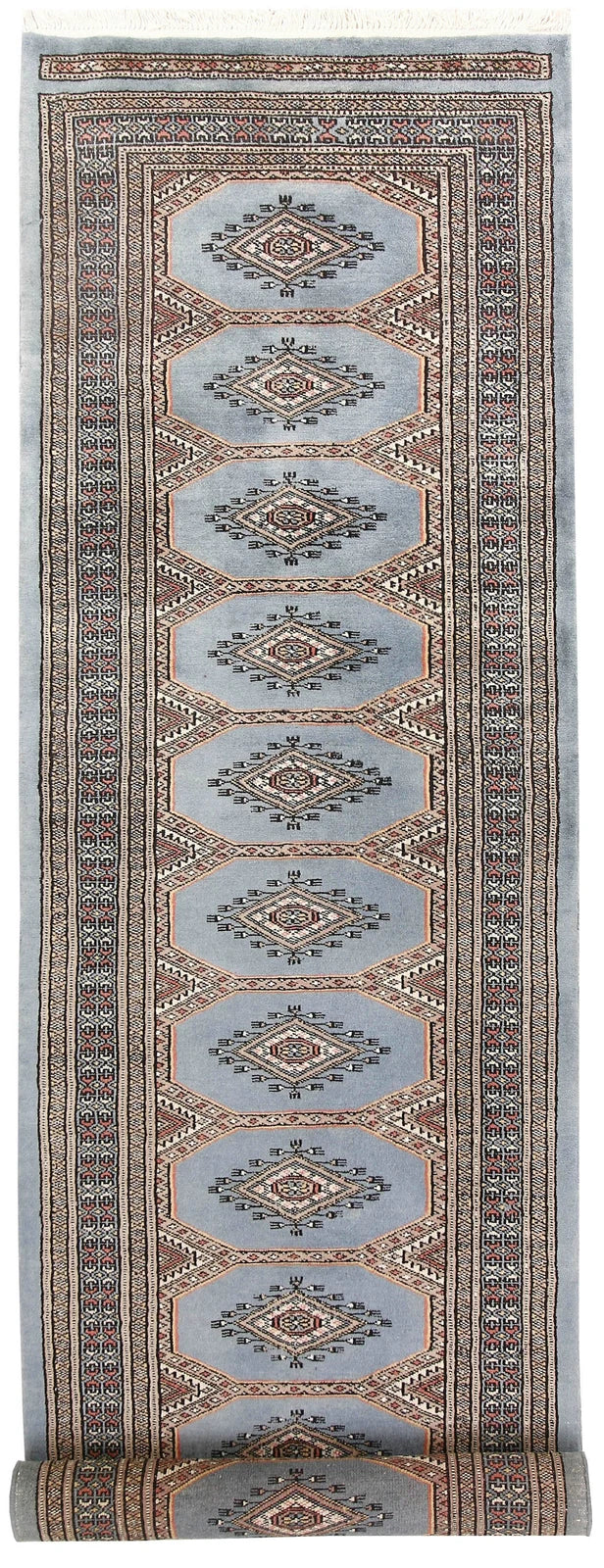 Light Slate Grey Pakistani Jaldar Rug 2' 4" x 9' 1" Hand-Knotted | No. QA65287