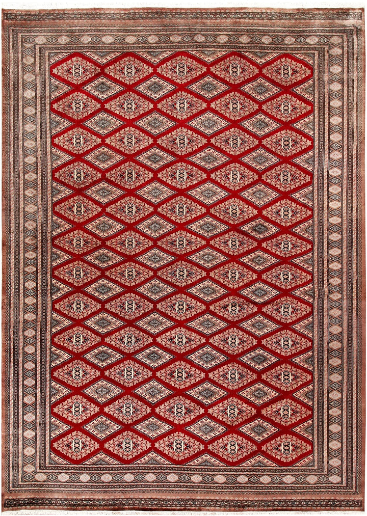 Firebrick Red Pakistani Jaldar Rug 8' x 11' Hand-Knotted | No. QA65324