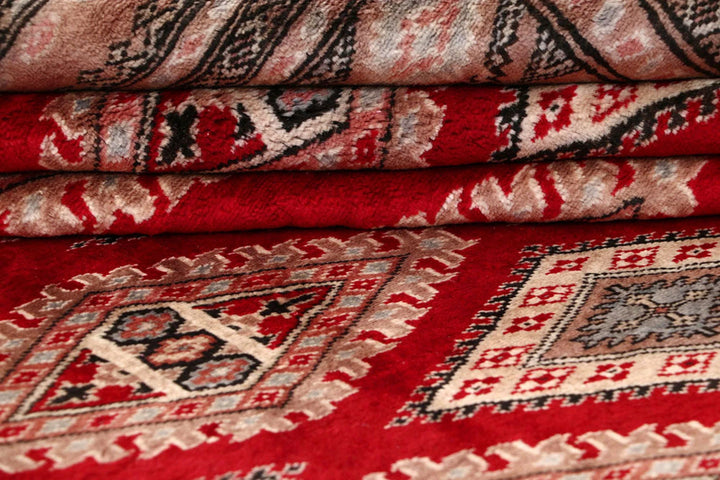 Firebrick Red Pakistani Jaldar Rug 8' x 11' Hand-Knotted | No. QA65324