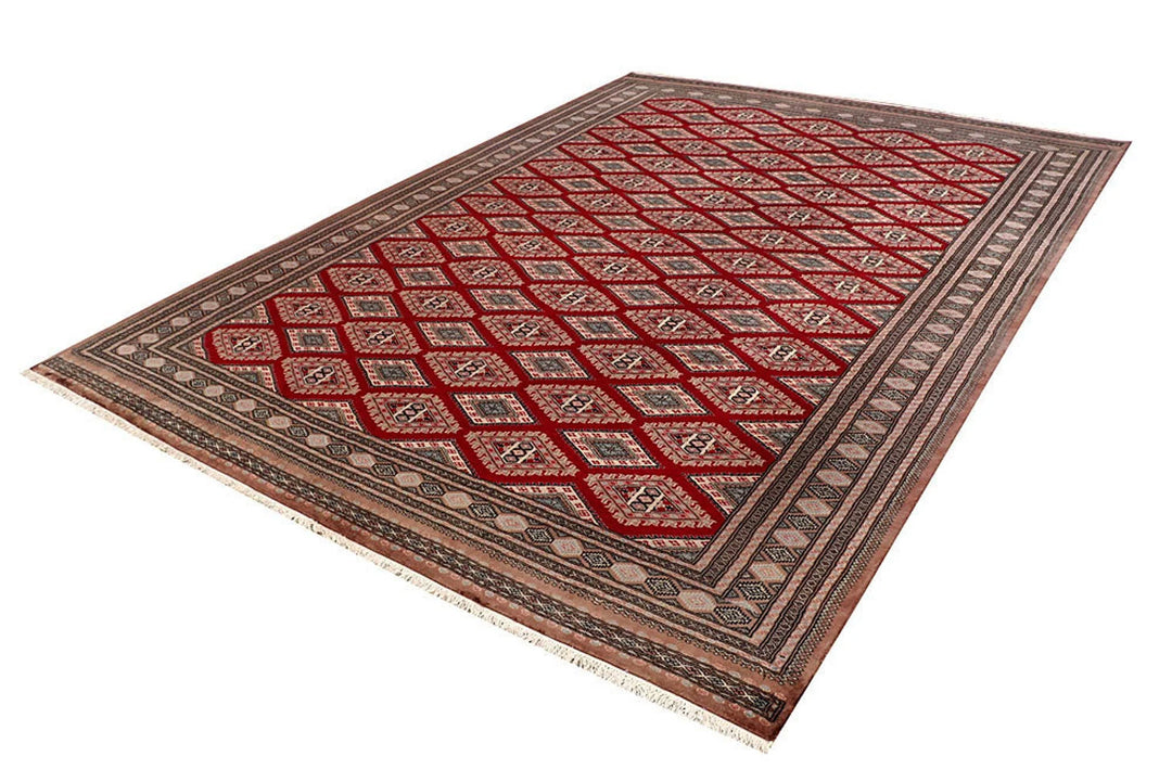 Firebrick Red Pakistani Jaldar Rug 8' x 11' Hand-Knotted | No. QA65324