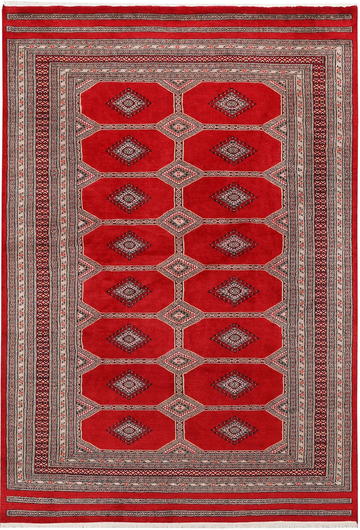 Firebrick Pakistani Jaldar Rug 5' 6" x 8' Hand-Knotted | No. QA65344
