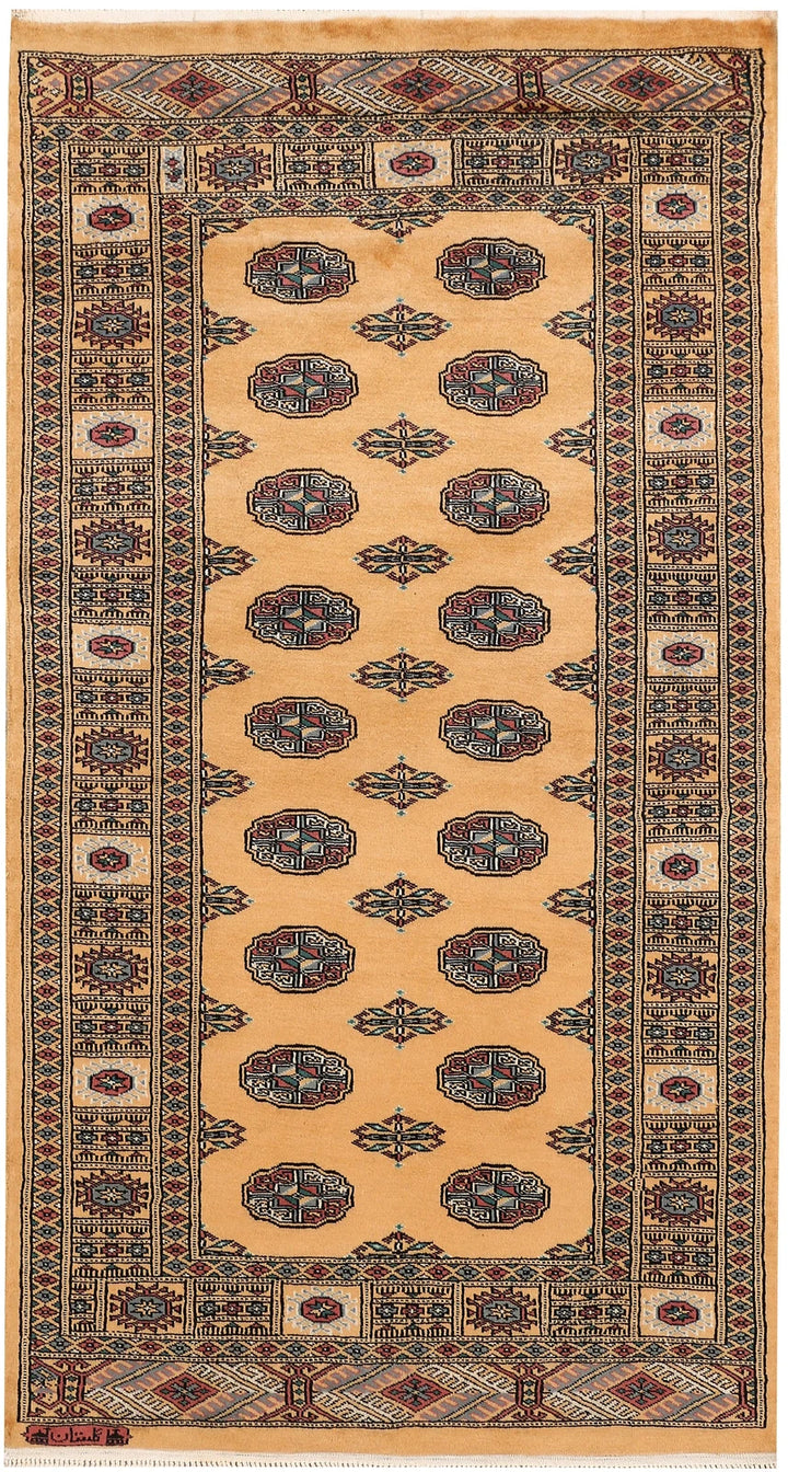 Yellow Pakistani Bokhara Rug 3' 2" x 5' 11" Hand-Knotted | No. QA65380