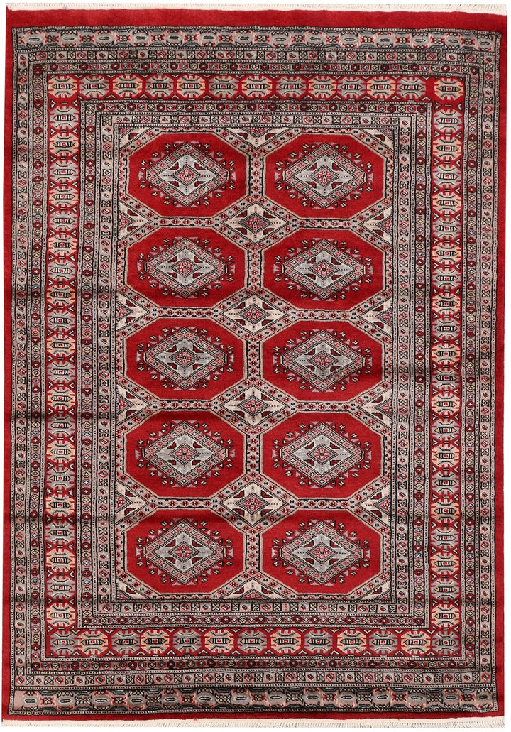 Dark Red Pakistani Jaldar Rug 4' 1" x 5' 9" Hand-Knotted | No. QA65435