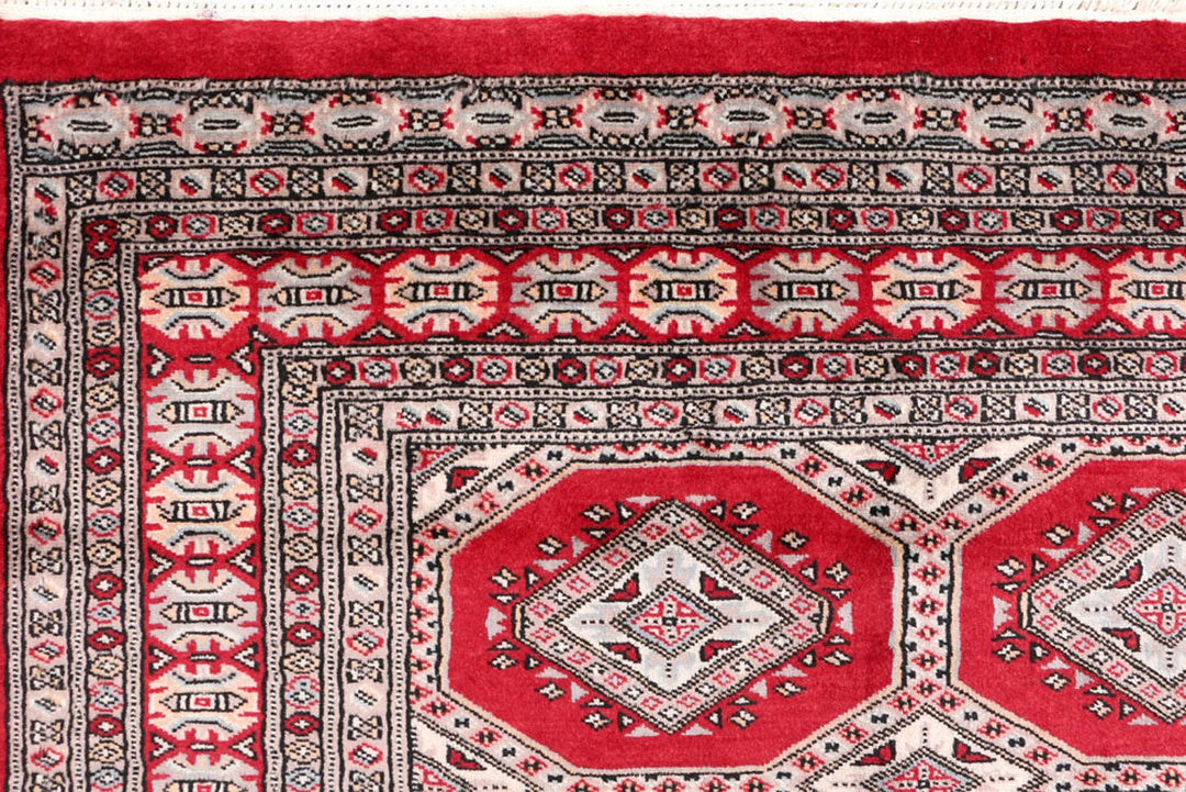 Dark Red Pakistani Jaldar Rug 4' 1" x 5' 9" Hand-Knotted | No. QA65435