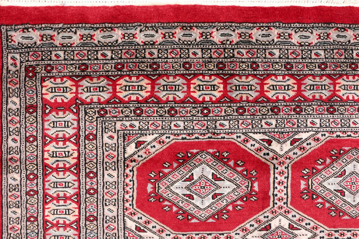 Dark Red Pakistani Jaldar Rug 4' 1" x 5' 9" Hand-Knotted | No. QA65435