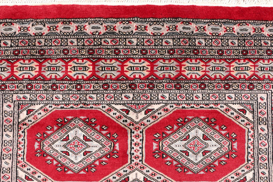 Dark Red Pakistani Jaldar Rug 4' 1" x 5' 9" Hand-Knotted | No. QA65435