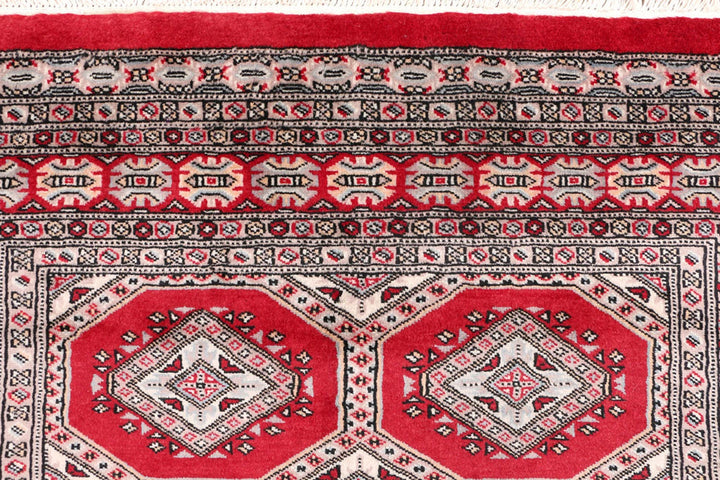Dark Red Pakistani Jaldar Rug 4' 1" x 5' 9" Hand-Knotted | No. QA65435