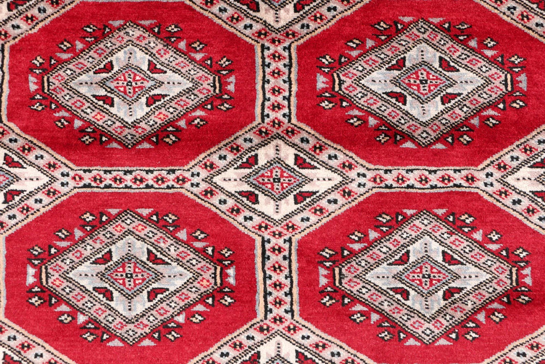 Dark Red Pakistani Jaldar Rug 4' 1" x 5' 9" Hand-Knotted | No. QA65435
