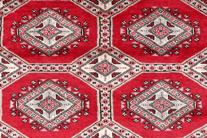 Dark Red Pakistani Jaldar Rug 4' 1" x 5' 9" Hand-Knotted | No. QA65435