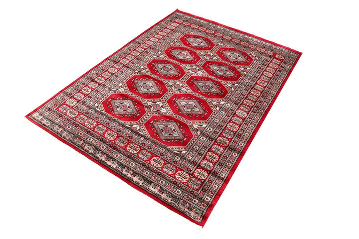 Dark Red Pakistani Jaldar Rug 4' 1" x 5' 9" Hand-Knotted | No. QA65435