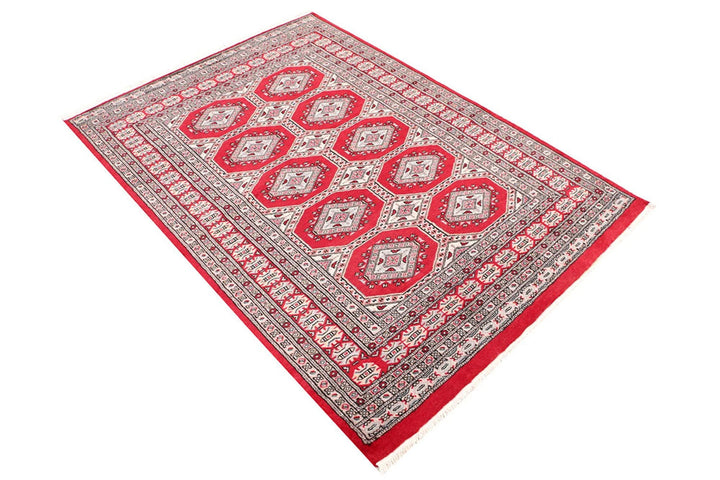 Dark Red Pakistani Jaldar Rug 4' 1" x 5' 9" Hand-Knotted | No. QA65435