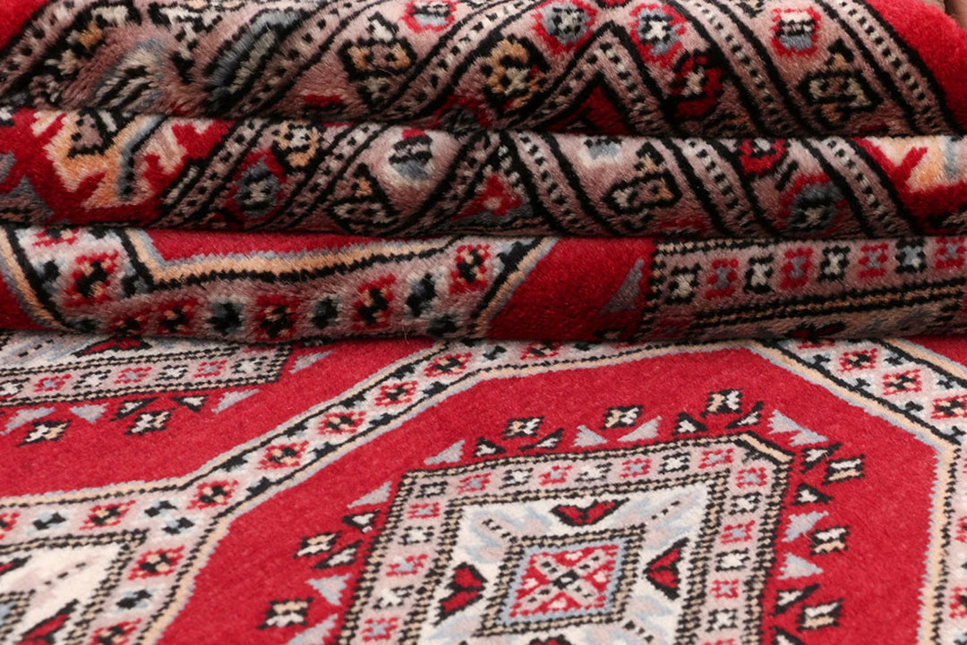 Dark Red Pakistani Jaldar Rug 4' 1" x 5' 9" Hand-Knotted | No. QA65435