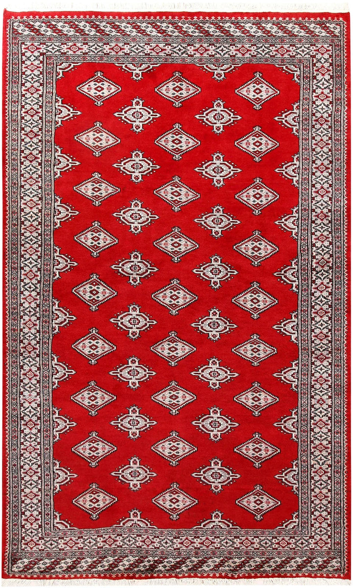 Red Pakistani Jaldar Rug 5' 1" x 8' 4" Hand-Knotted | No. QA65521