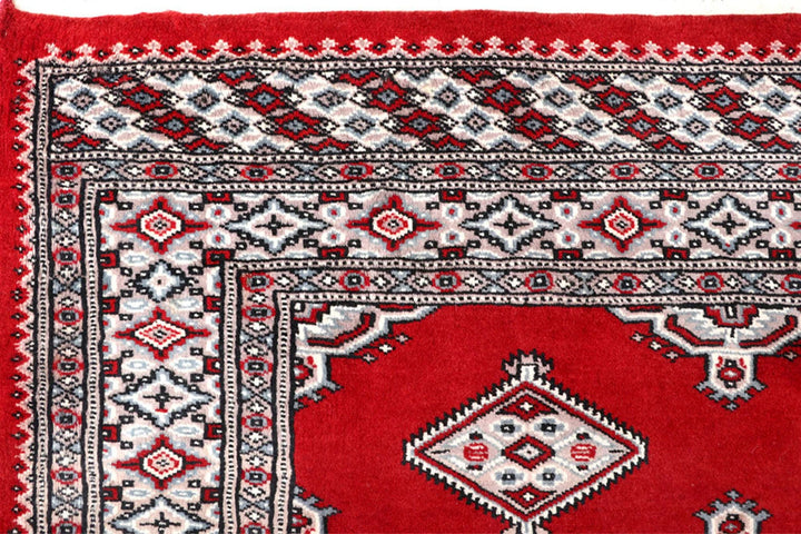 Red Pakistani Jaldar Rug 5' 1" x 8' 4" Hand-Knotted | No. QA65521