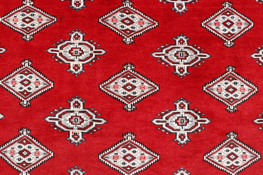 Red Pakistani Jaldar Rug 5' 1" x 8' 4" Hand-Knotted | No. QA65521
