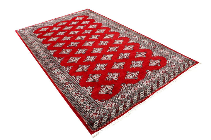 Red Pakistani Jaldar Rug 5' 1" x 8' 4" Hand-Knotted | No. QA65521
