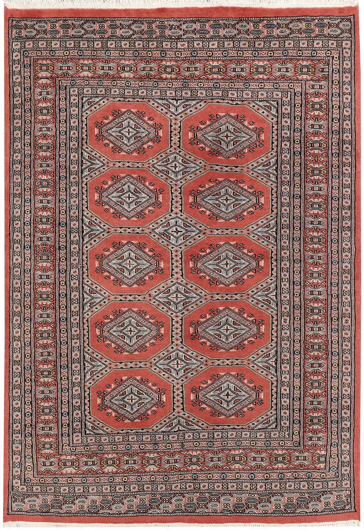 Red Pakistani Jaldar Rug 4' x 5'10" Hand-Knotted | No. QA65704