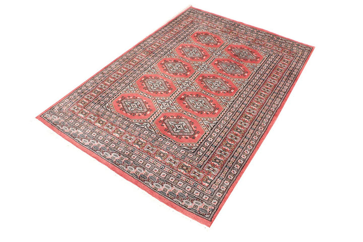 Red Pakistani Jaldar Rug 4' x 5'10" Hand-Knotted | No. QA65704