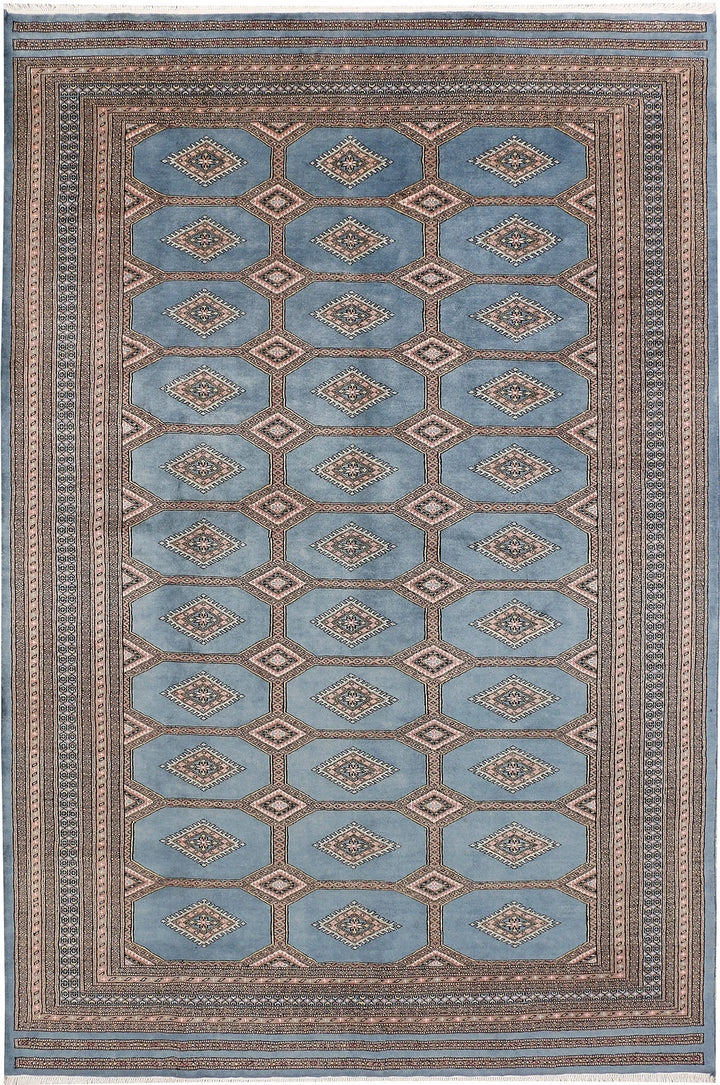 Light Slate Grey Pakistani Jaldar Rug 6' 7" x 9' 10" Hand-Knotted | No. QA65761