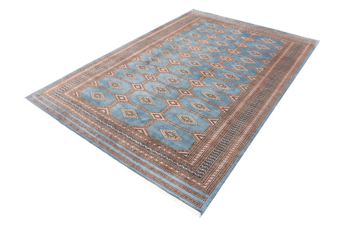 Light Slate Grey Pakistani Jaldar Rug 6' 7" x 9' 10" Hand-Knotted | No. QA65761
