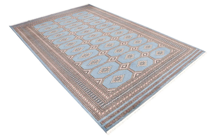 Light Slate Grey Pakistani Jaldar Rug 6' 7" x 9' 10" Hand-Knotted | No. QA65761