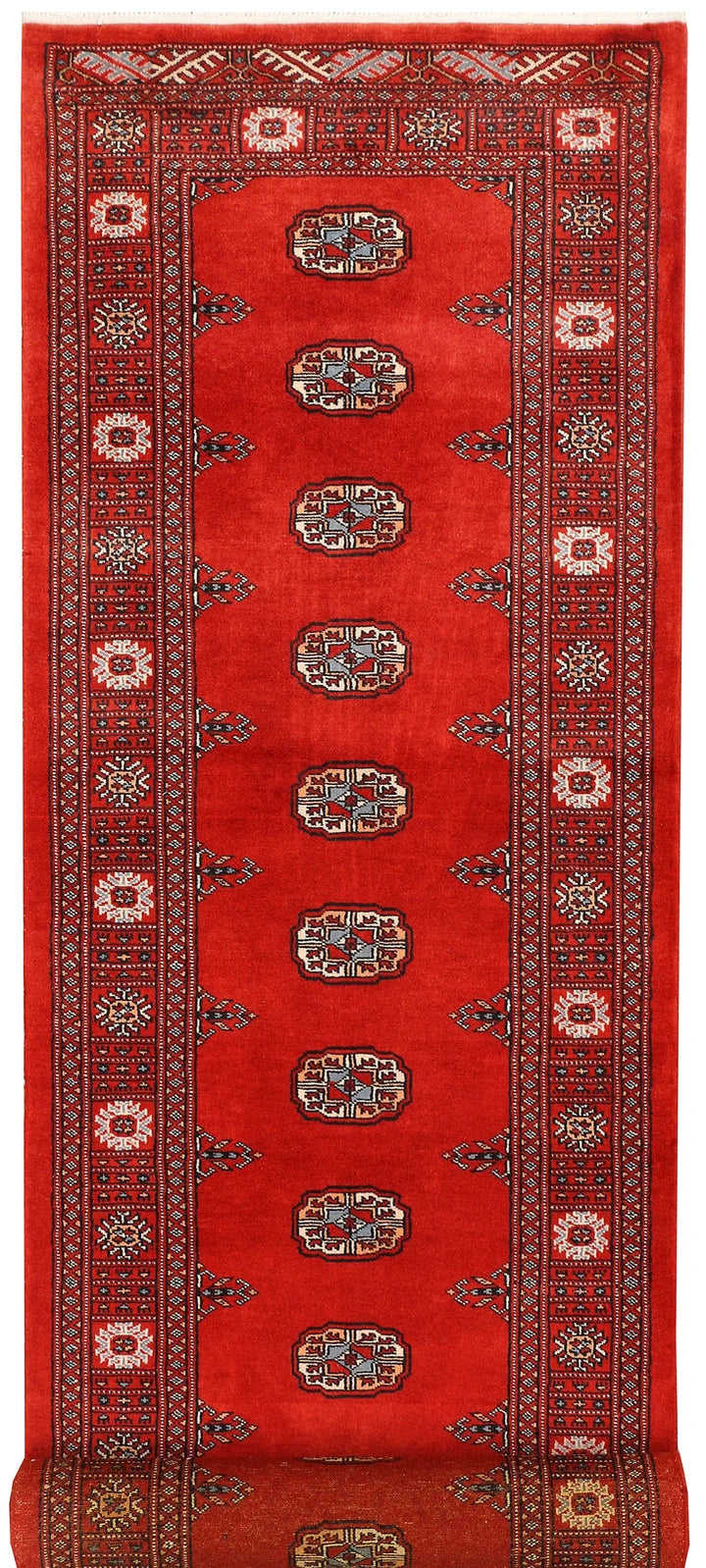 Firebrick Pakistani Bokhara Runner 2' 7" x 11' 1" Hand-Knotted | No. QA65763