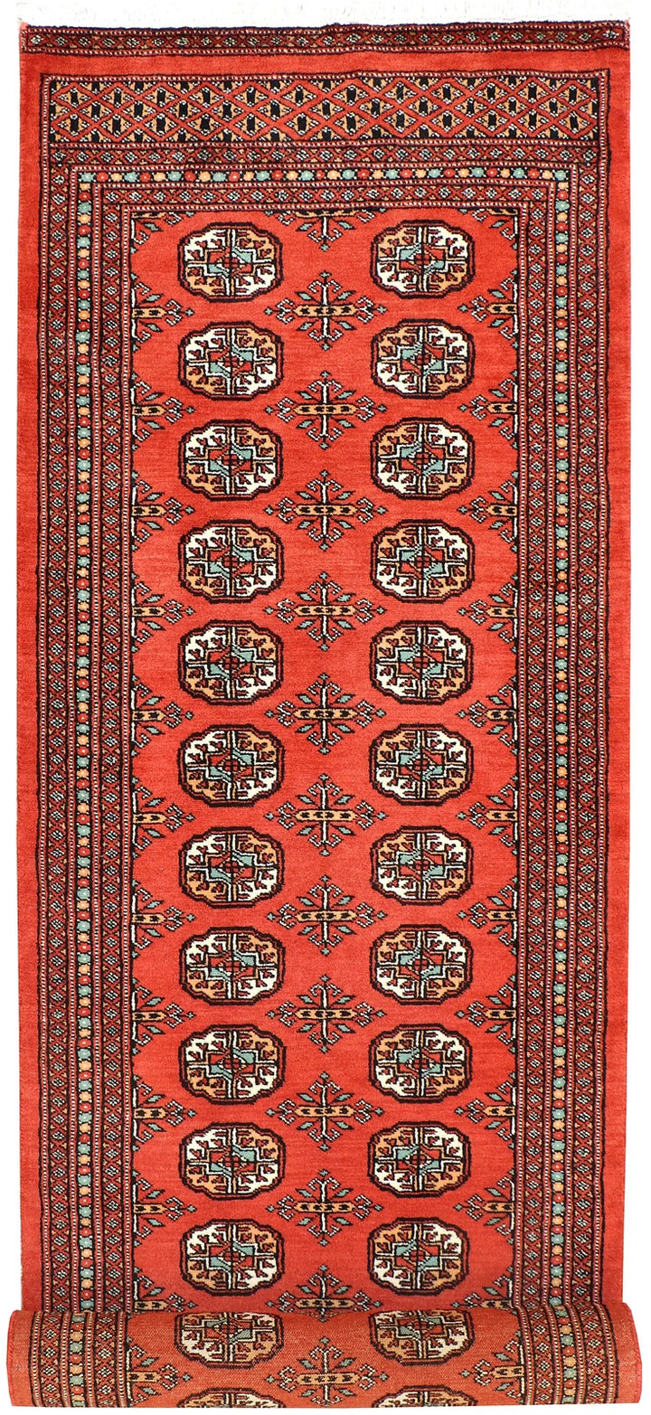 Tomato Orange Pakistani Bokhara Runner 2' 11" x 10' Hand-Knotted | No. QA65877