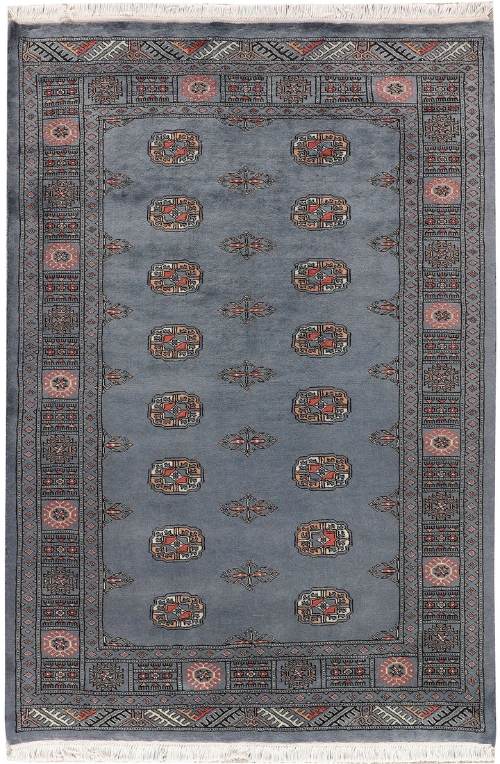 Slate Grey Pakistani Bokhara Rug 4'2" x 6' Hand-Knotted | No. QA65972