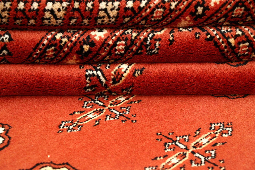 Orange Red Pakistani Bokhara Rug 7' 10" x 10' 6" Hand-Knotted | No. QA66058