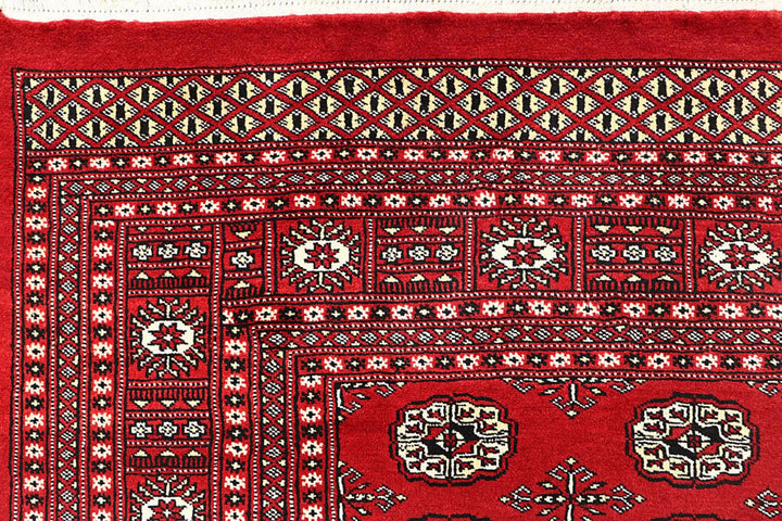 Red Pakistani Bokhara Rug 6' x 8'6" Hand-Knotted | No. QA66415