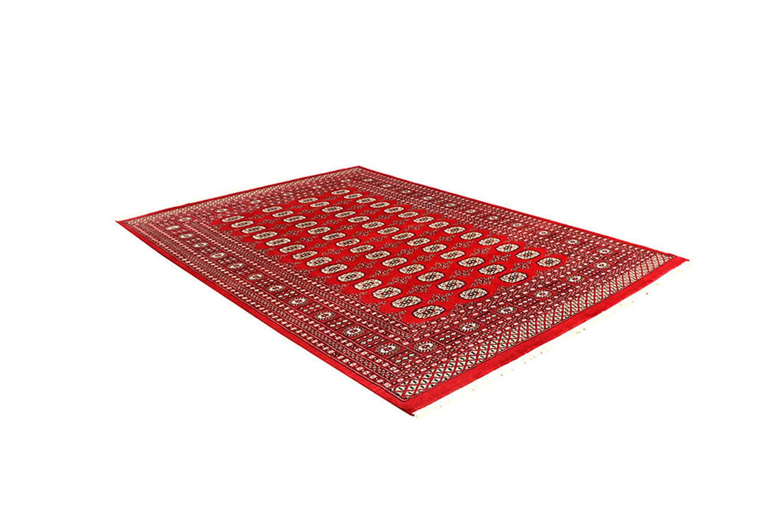 Red Pakistani Bokhara Rug 6' x 8'6" Hand-Knotted | No. QA66415